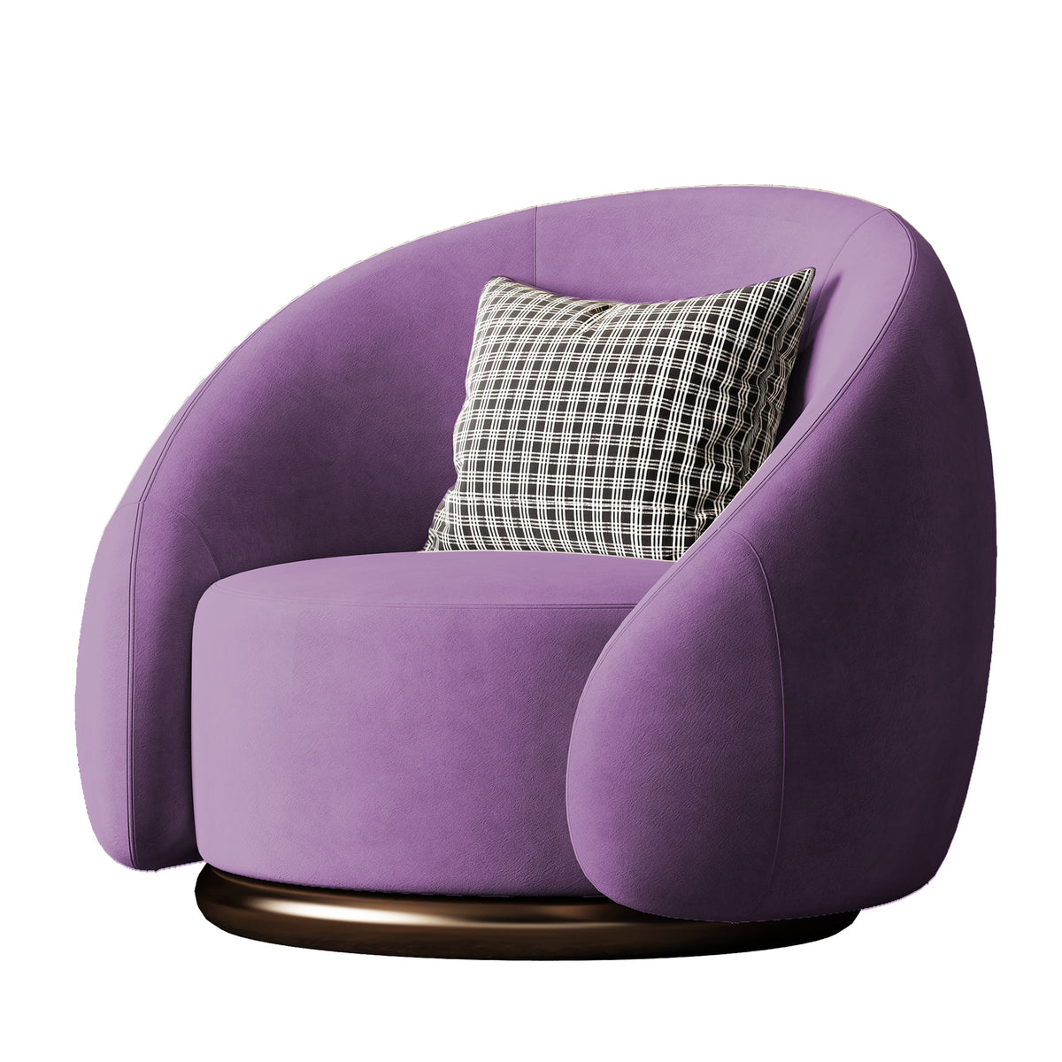Fauteuil pivotant arrondi en velours, socle doré