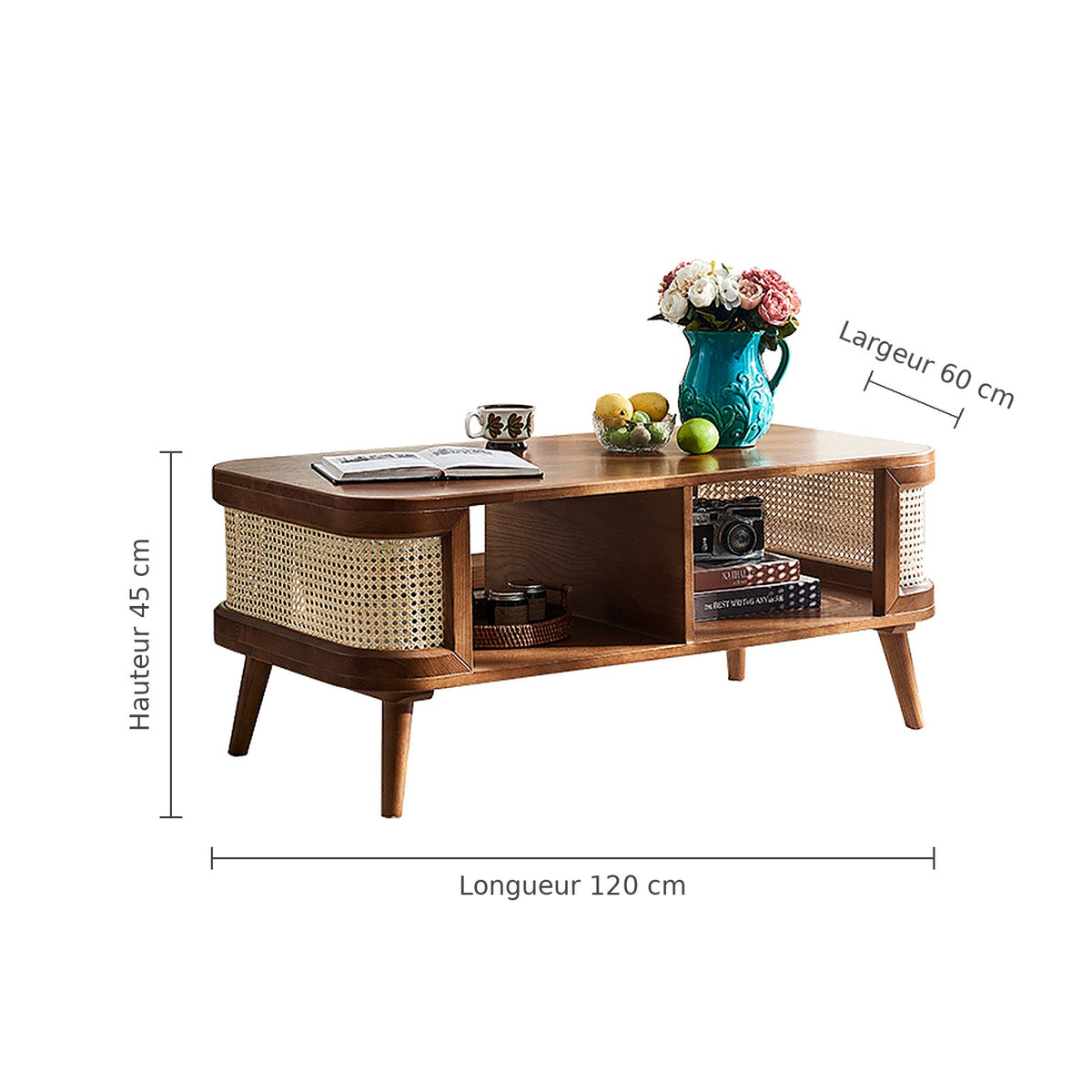 Dimensions de la table basse : 120 × 60 × 45 cm