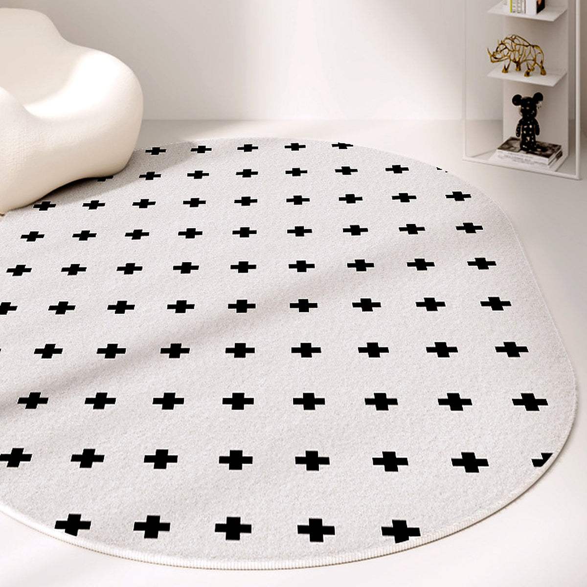 Tapis ovale AUBRYNE, style Croix noires
