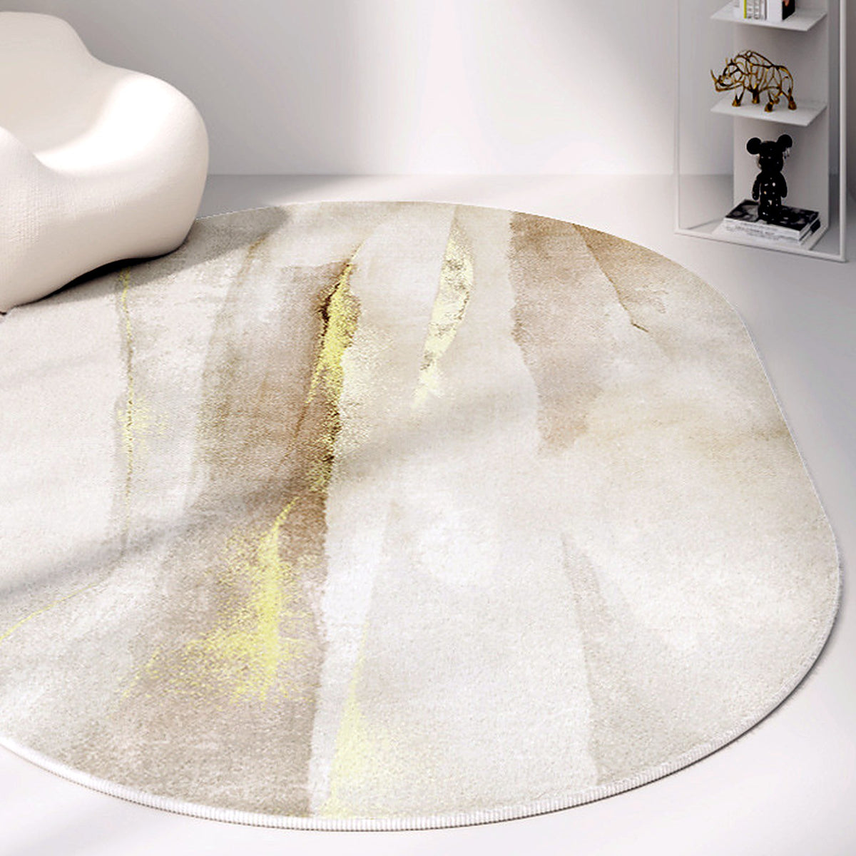 Tapis ovale AUBRYNE, style Ivoire veiné d'or