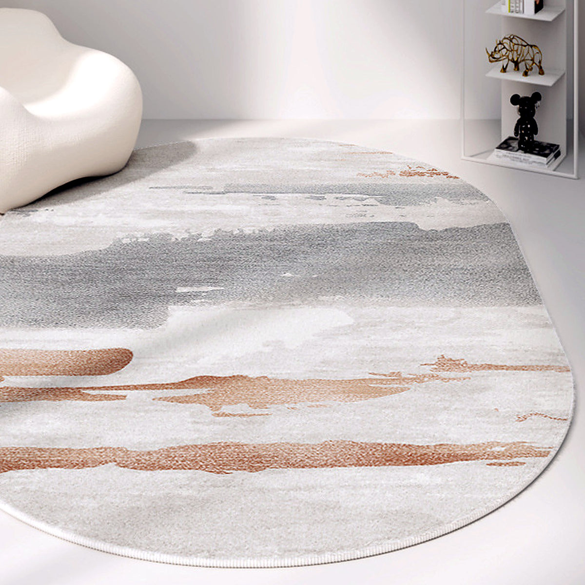 Tapis ovale AUBRYNE, style Pinceau terracotta