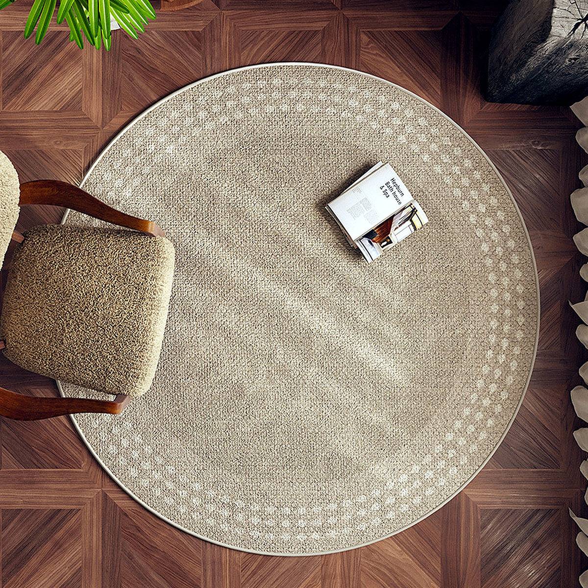 Tapis rond bouclé AUBRYNE, style Liseré perlé