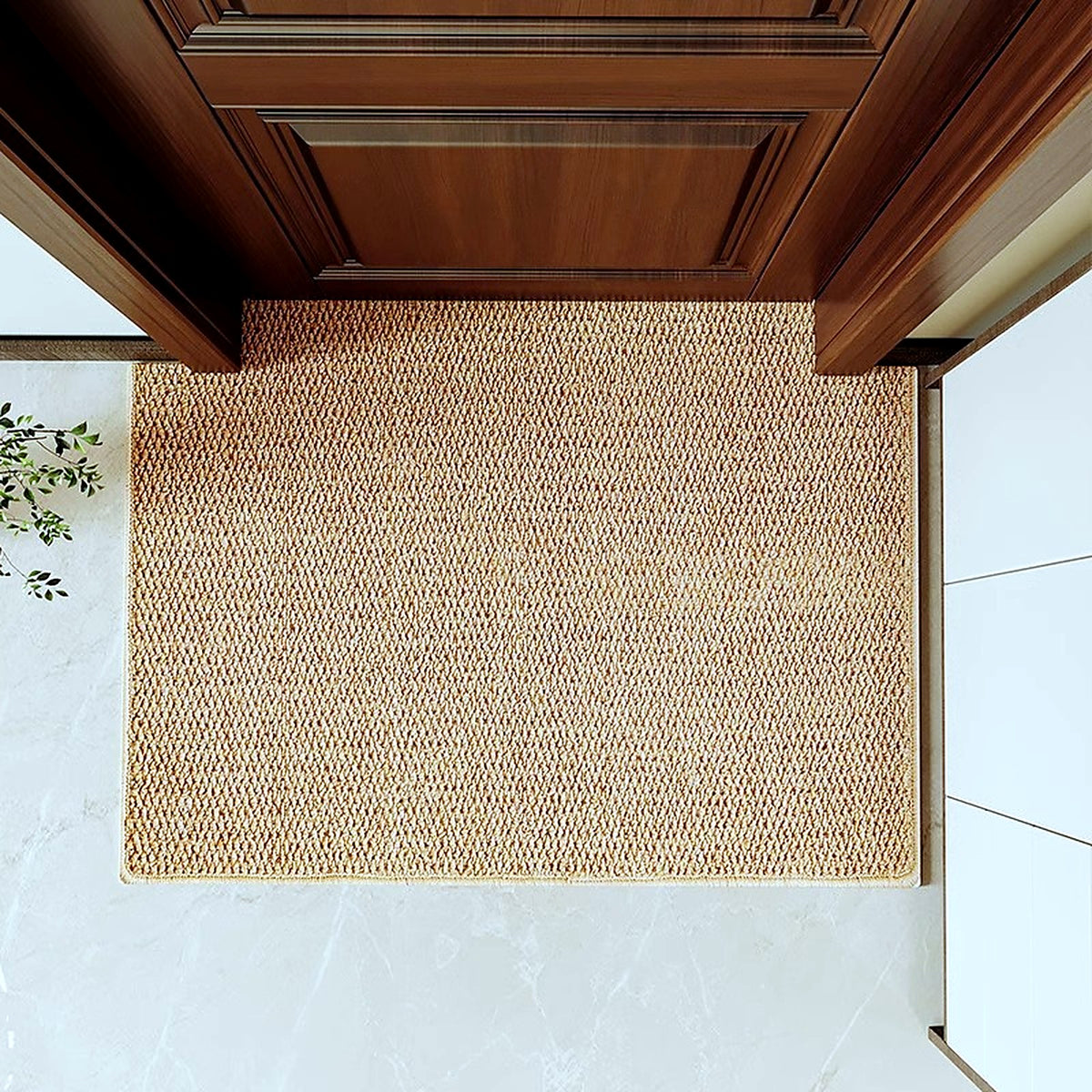 Tapis effet sisal AUBRYNE camel doré, vue de dessus