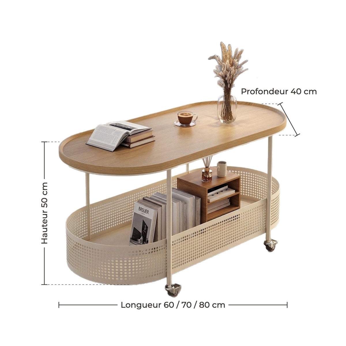 Dimensions : hauteur 50 cm, longueur 60/70/80 cm, profondeur 40 cm