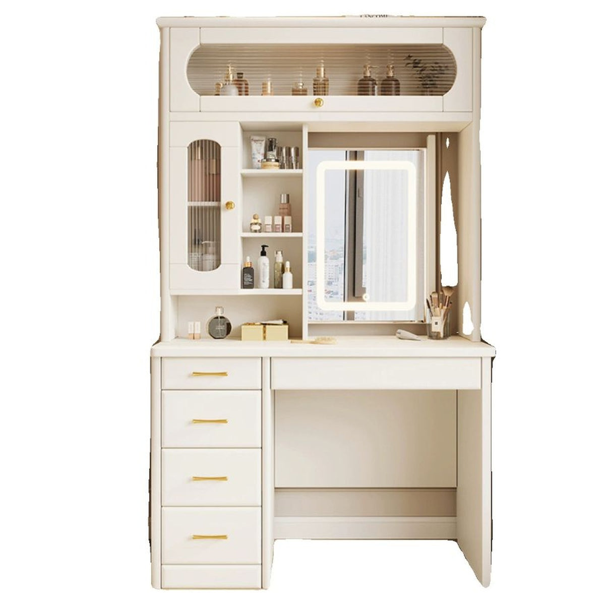 Coiffeuse-bureau crème, fond blanc