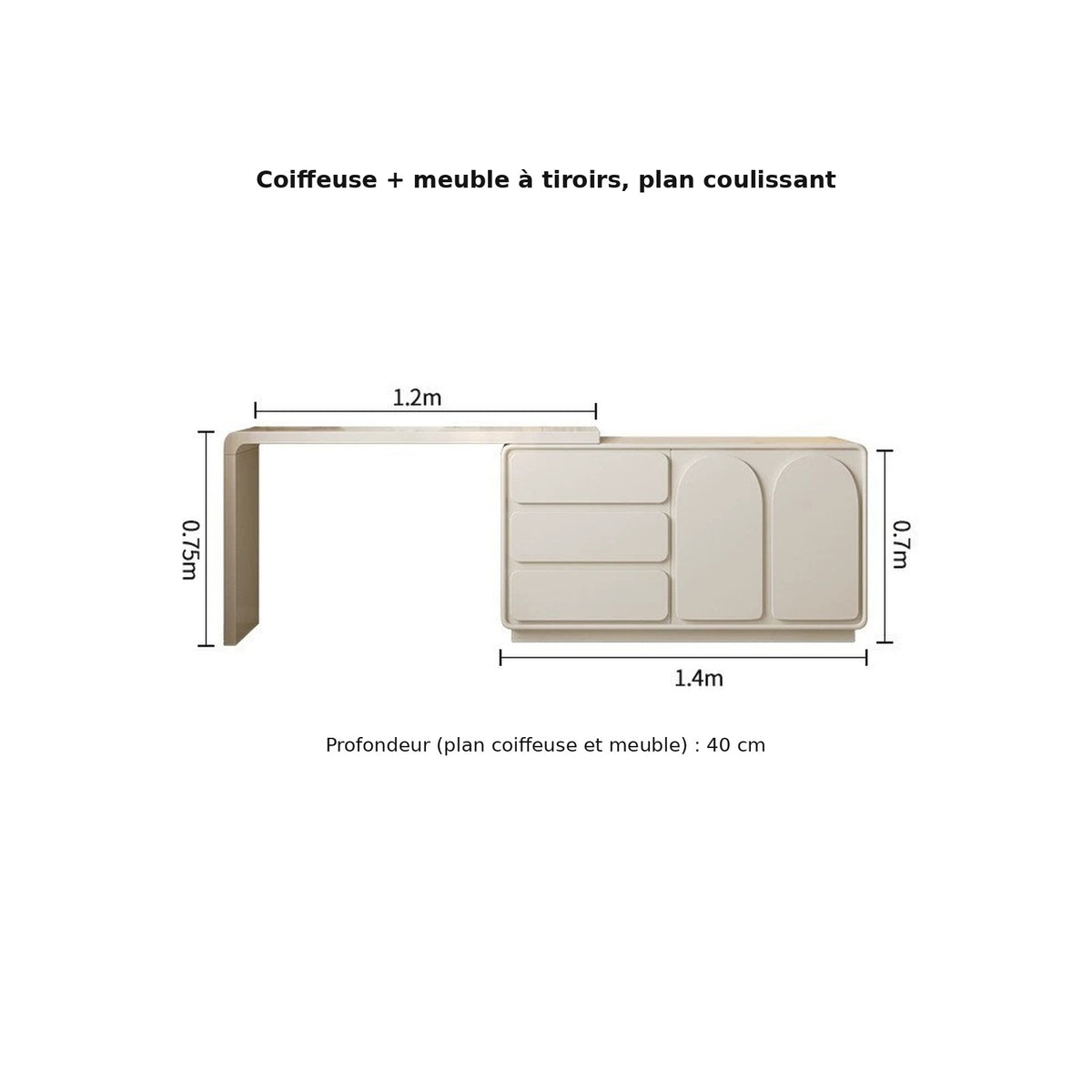 Coiffeuse laquée AUBRYNE, dimensions, fond blanc