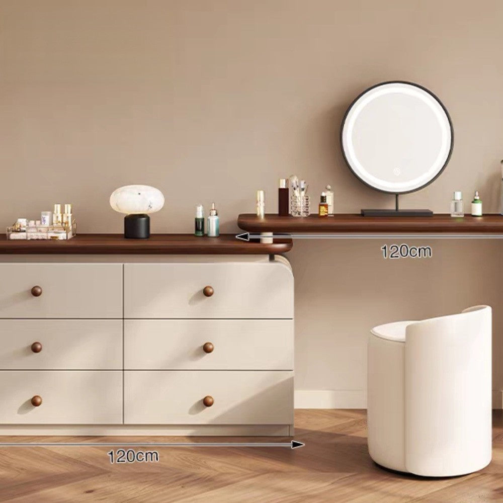 Coiffeuse en bois massif crème et noyer – 120 cm/+ Miroir LED