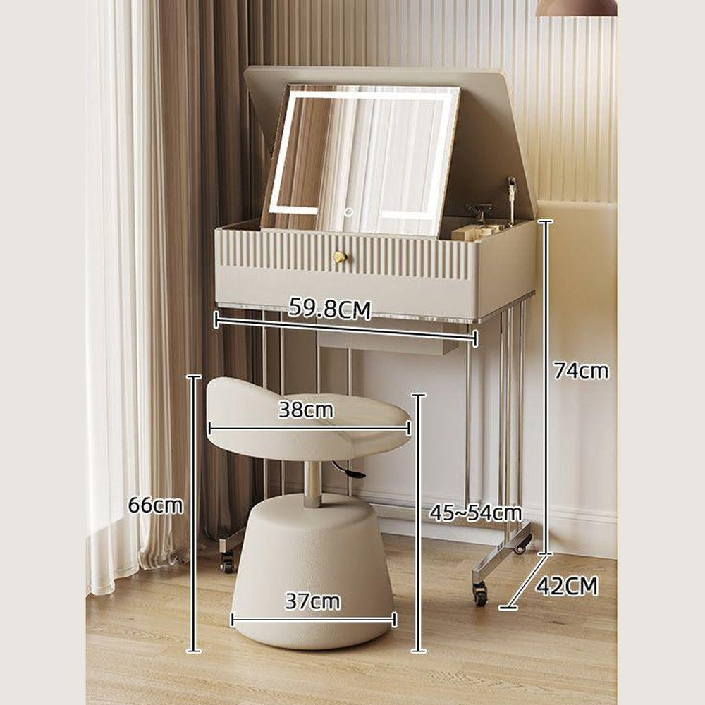 Petite coiffeuse mobile crème – + Tabouret réglable gratuit
