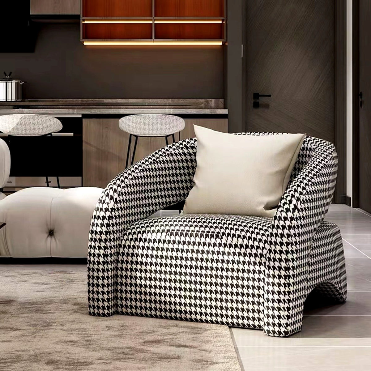 Fauteuil arche sculptural pied-de-poule