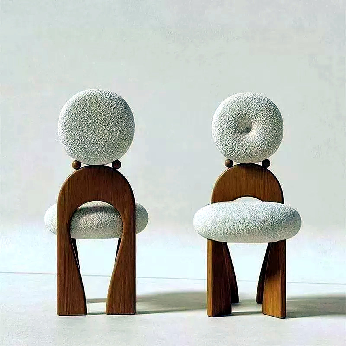 Fauteuil sculptural AUBRYNE en bouclette, piètement bois, duo en ambiance