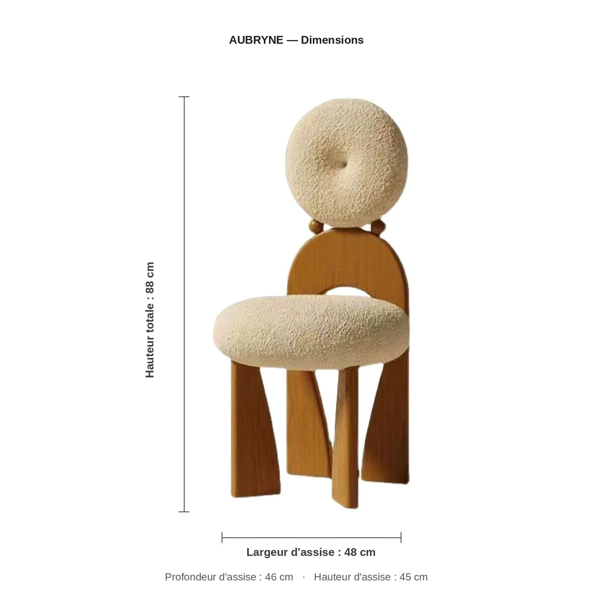 Fauteuil sculptural AUBRYNE, dimensions