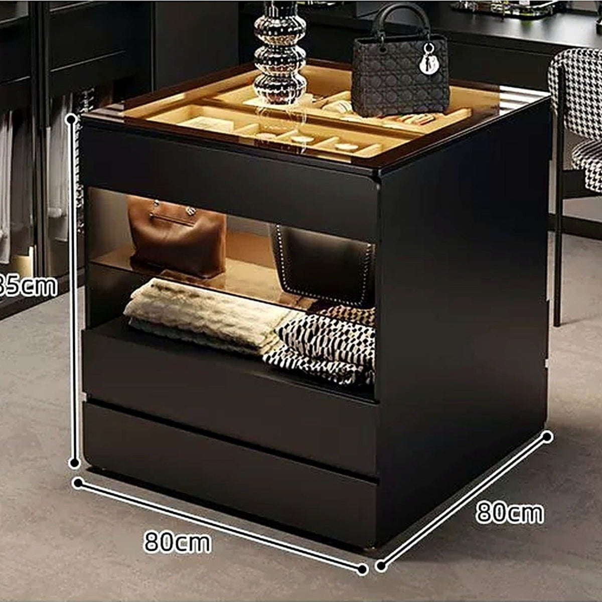 Îlot de dressing AUBRYNE 80cm, noir, dimensions