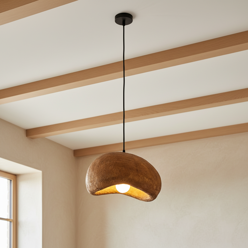 Suspension nuage effet bois, résine texturée – mise en scène