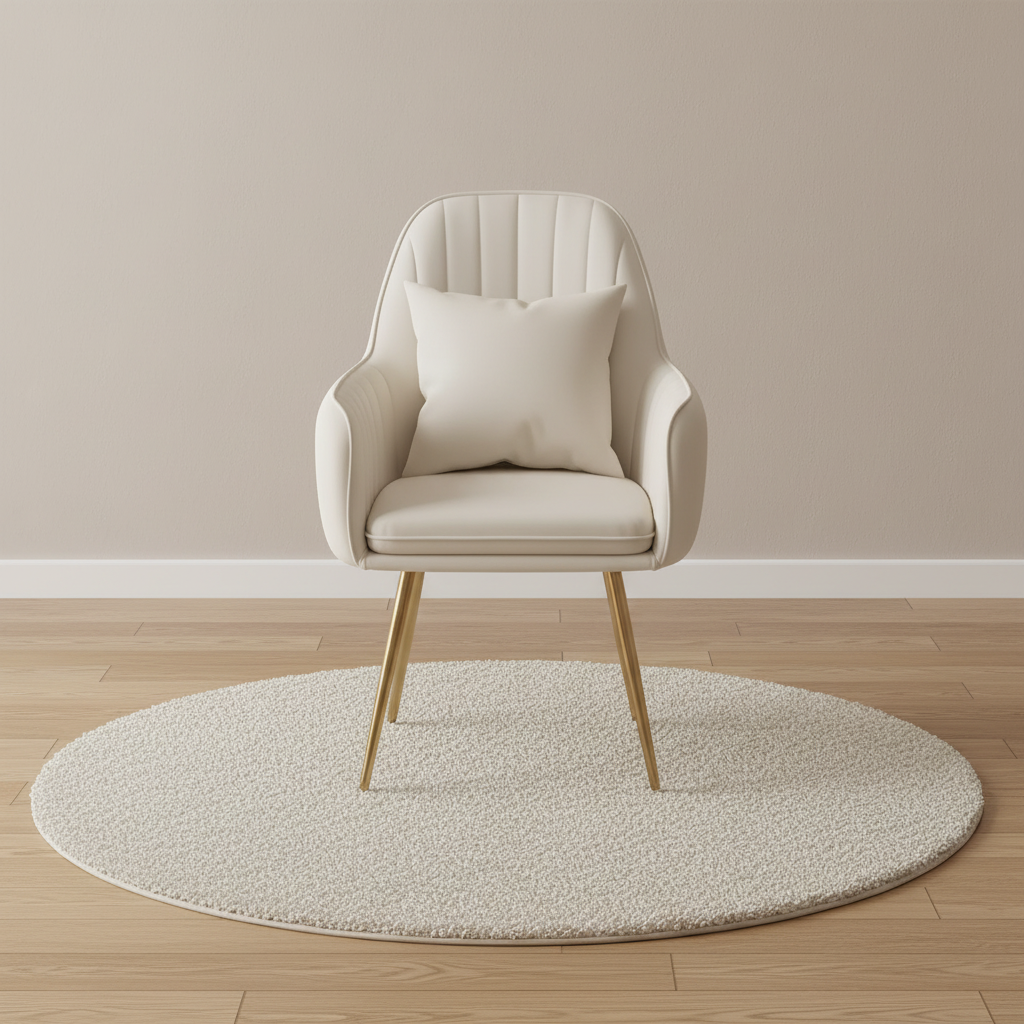 Fauteuil velours cannelé, piètement doré – mise en scène