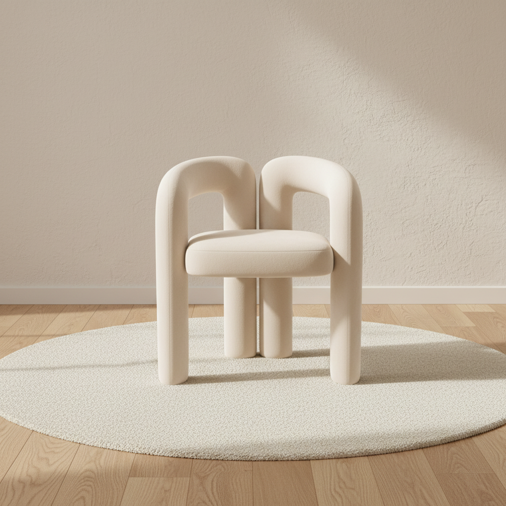 Fauteuil sculptural en bouclette – mise en scène