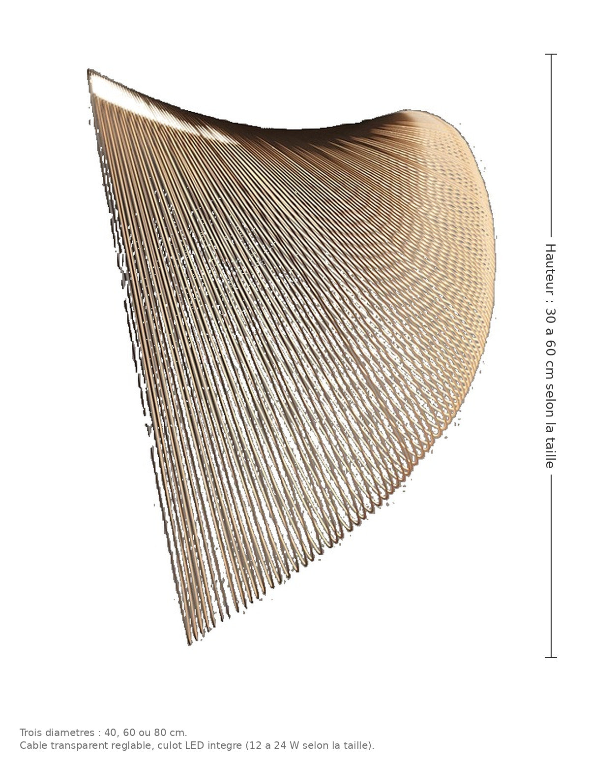 Suspension sculpturale en lamelles de bois - dimensions : 40, 60 ou 80 cm