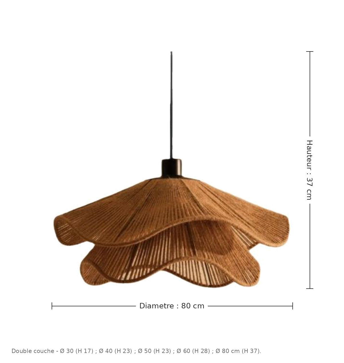 Suspension corolle corde - dimensions : Ø 80 × H 37 cm