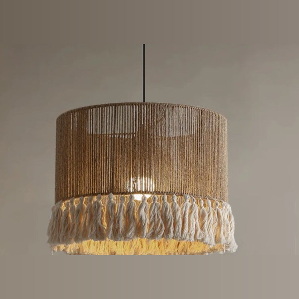 Suspension jute à franges, forme tambour, Ø 40 cm