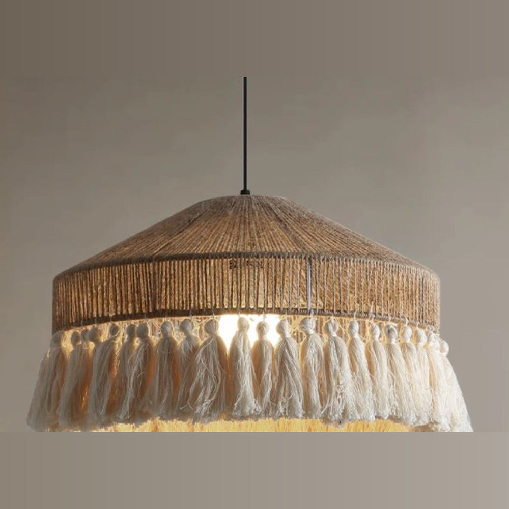 Suspension jute à franges, forme évasée, Ø 80 cm