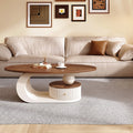 Table basse ovale ton noyer et base crème, vendue seule