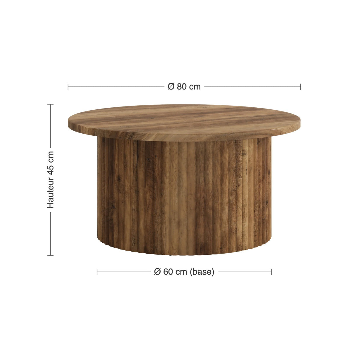 Table basse ronde AUBRYNE, dimensions : Ø 80 cm, hauteur 45 cm, base Ø 60 cm