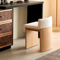 Tabouret de coiffeuse teddy à petit dossier, piètement bois naturel clair