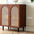 Buffet noyer et cannage 80 cm, deux portes arrondies