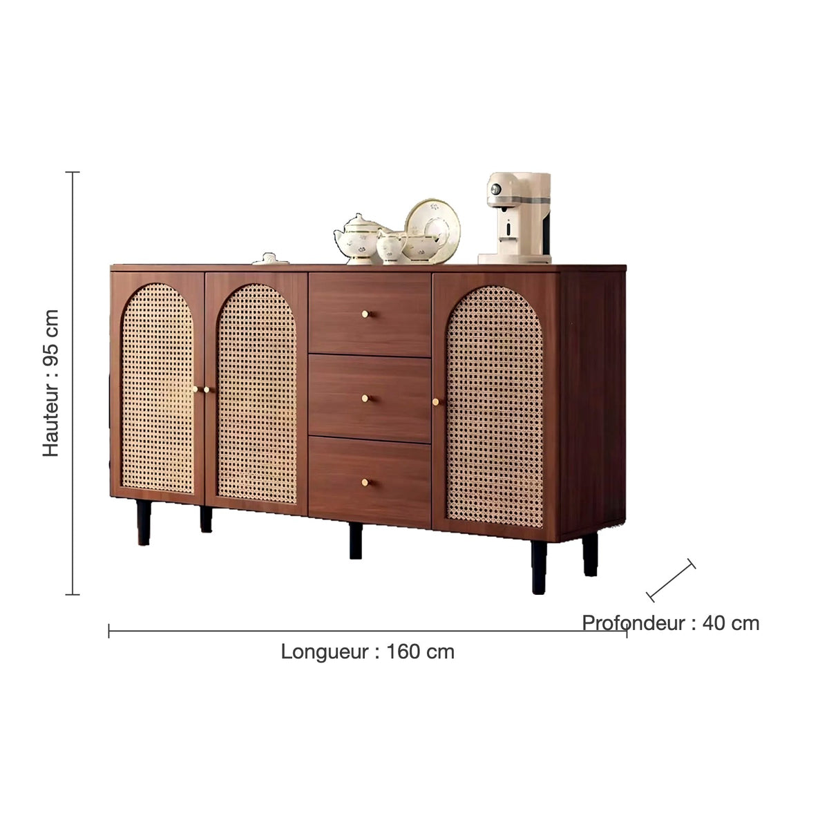 Dimensions du buffet 160 cm : L 160 × P 40 × H 95 cm