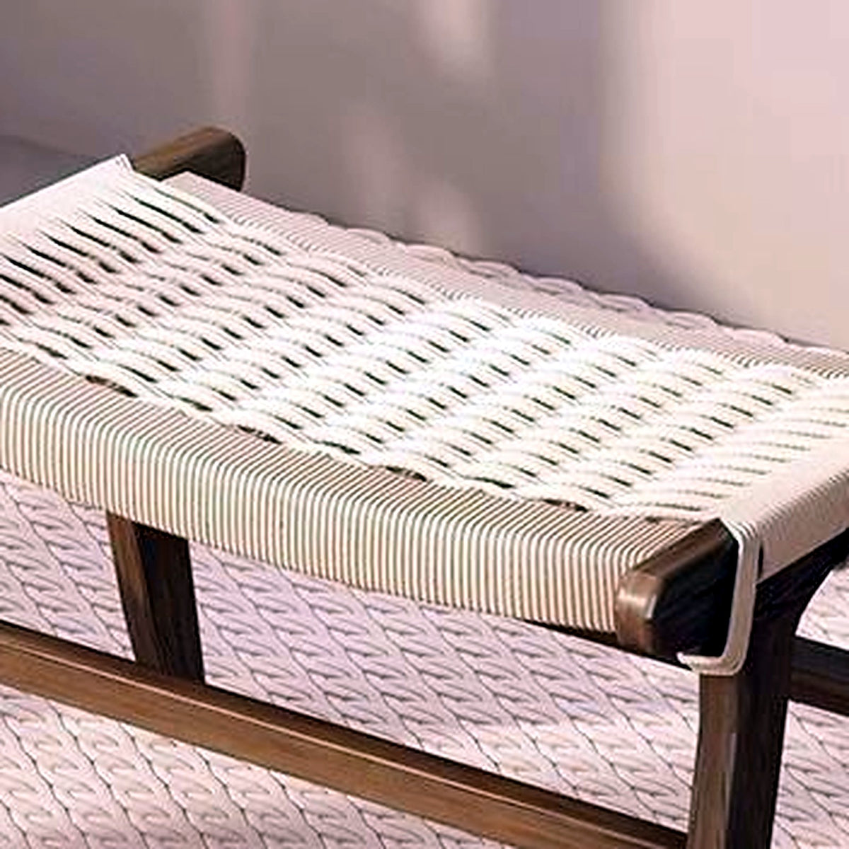 Détail de l'assise en corde tressée du banc