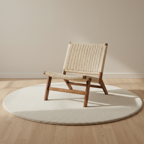Chaise lounge en bois massif et corde tressée – mise en scène