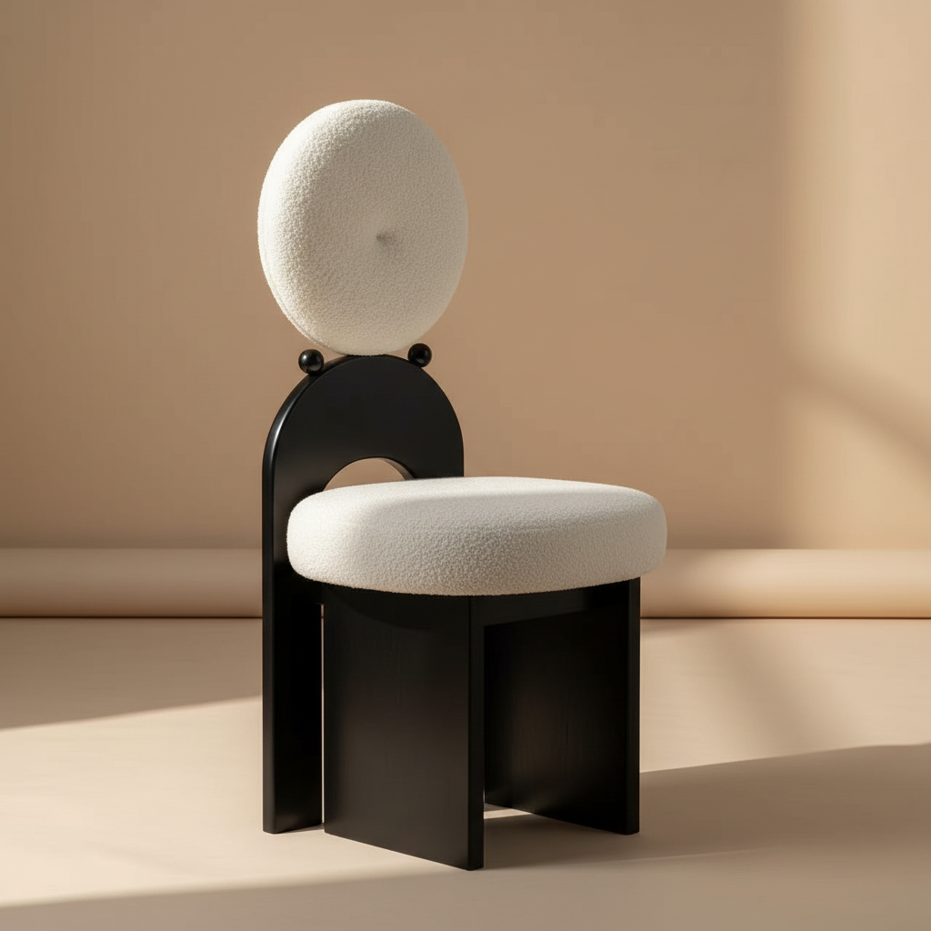 Fauteuil sculptural en bouclette – coloris Noir & blanc