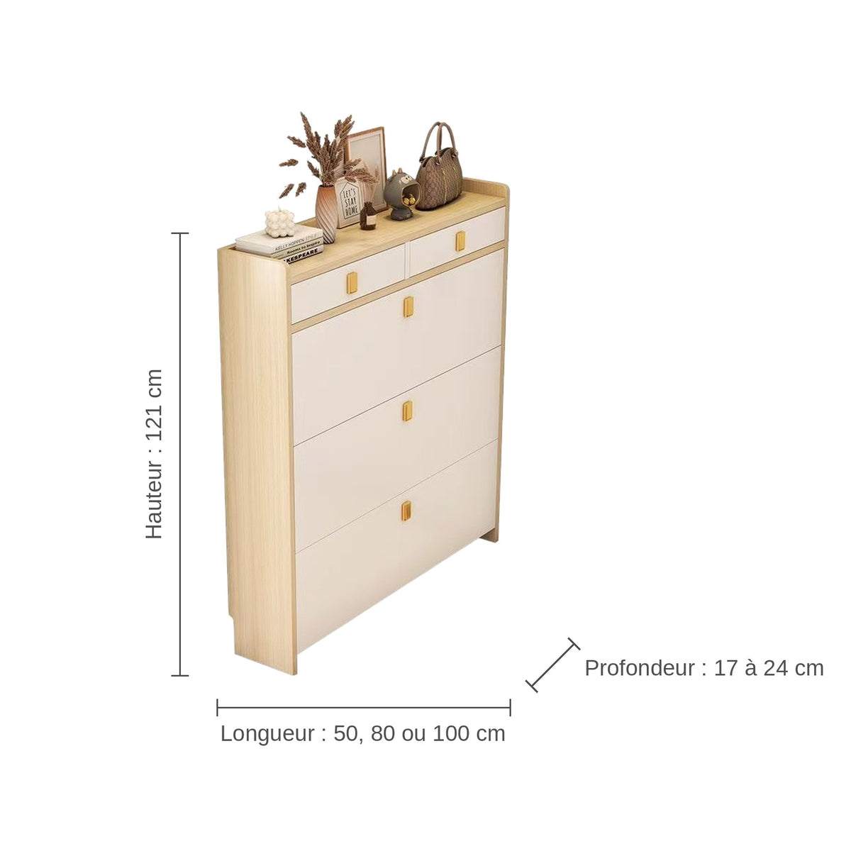 Dimensions du meuble à chaussures extra-fin à abattants