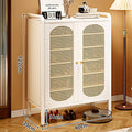 Meuble à chaussures métal crème et cannage, 60 cm, 2 portes