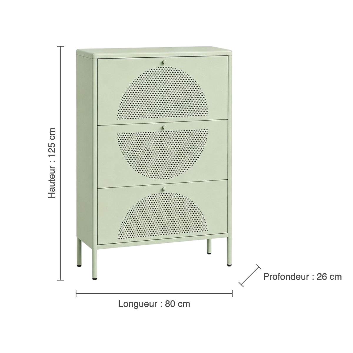 Dimensions du meuble à chaussures en métal vert sauge