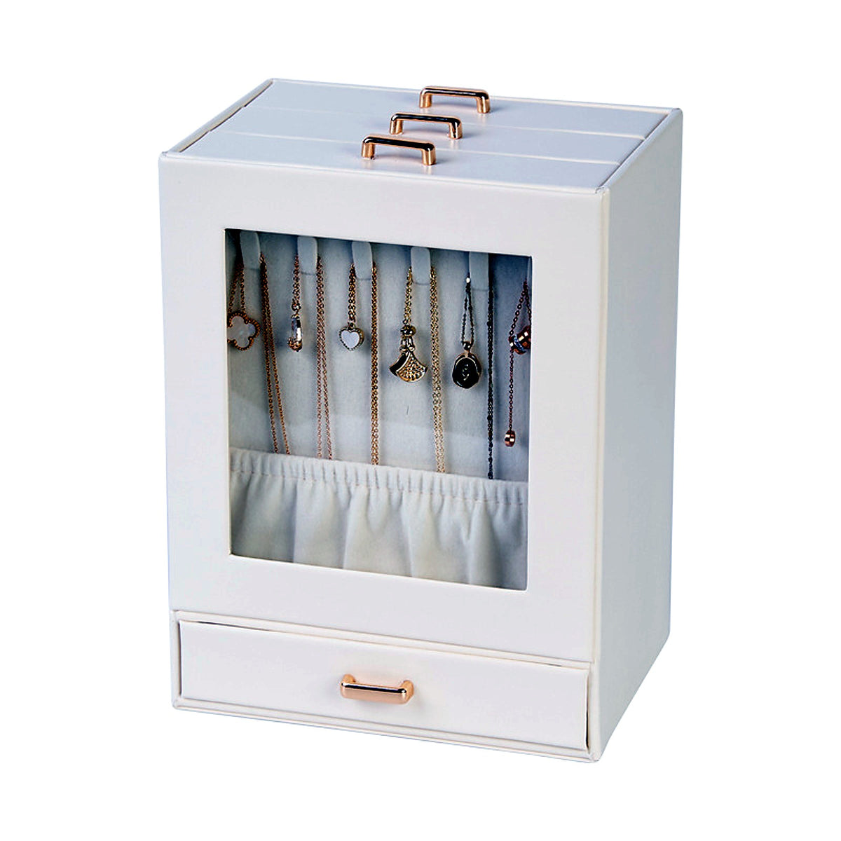 Armoire à bijoux AUBRYNE, façade vitrée avec colliers suspendus
