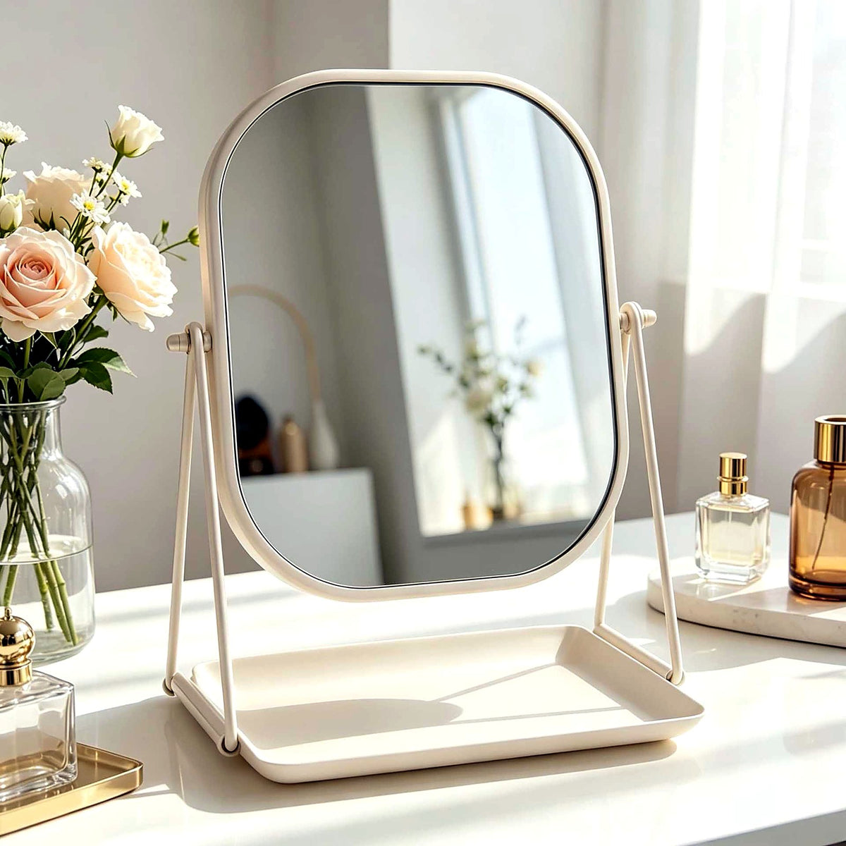 Miroir de table crème avec plateau