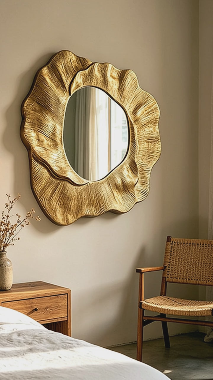 Vidéo du miroir mural sculpté doré AUBRYNE