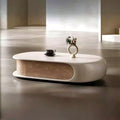 Table basse ovale crème AUBRYNE avec rangement façade bois